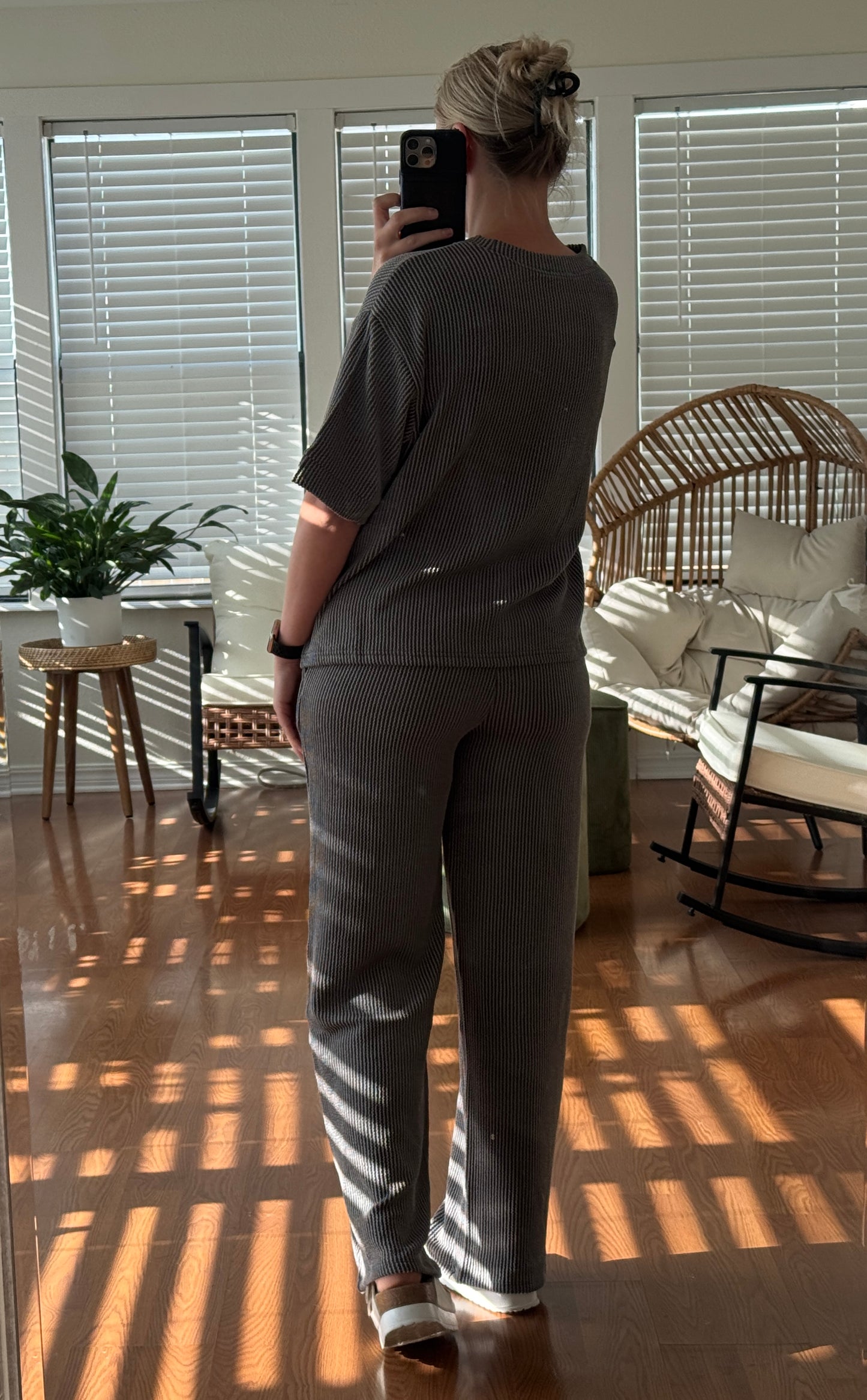 Ribbed Pants Matching Set - Grey