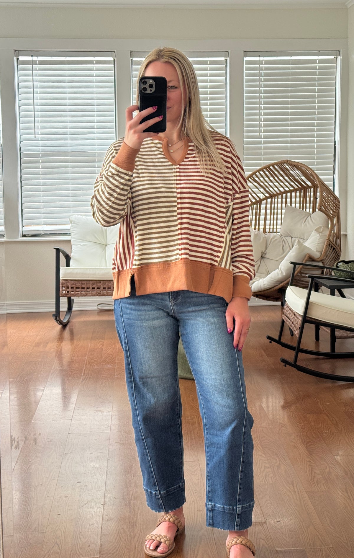 Vintage Striped Sweater Top - Mocha + Rust