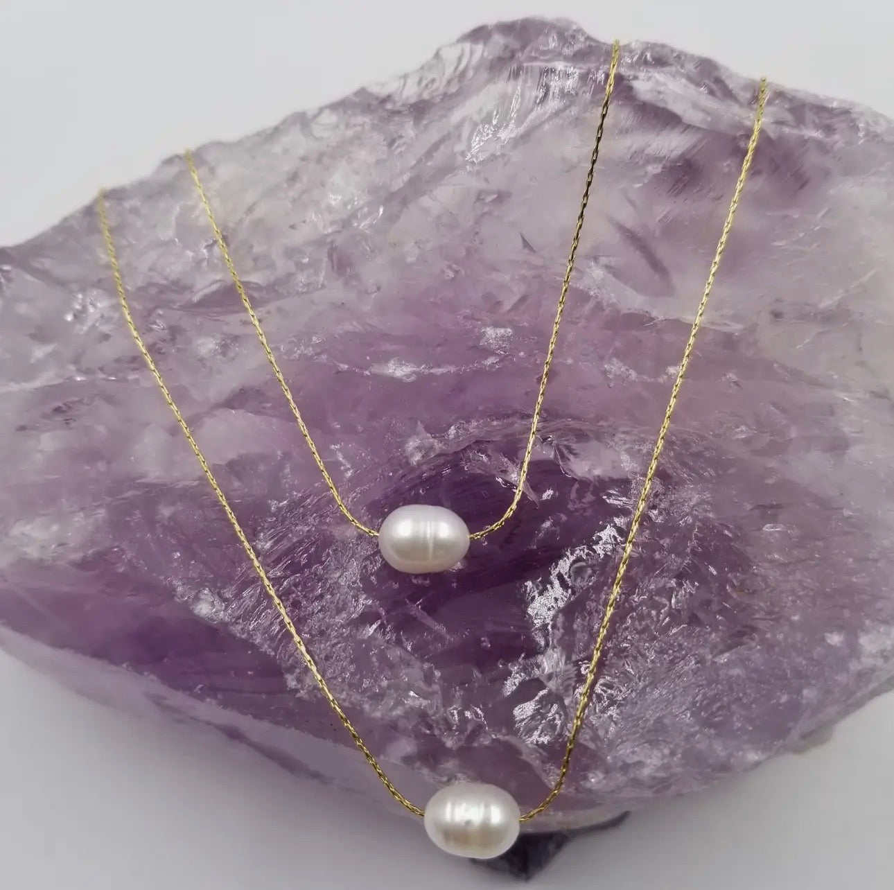 Layered Gold Chain Double Pearl Necklace