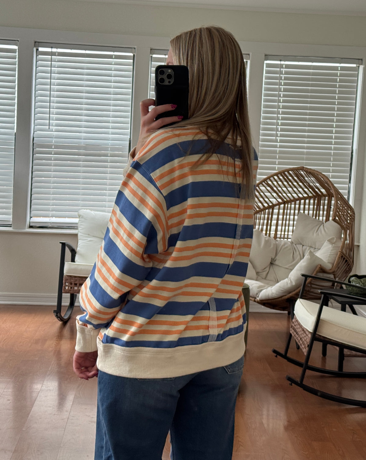 Striped Oversized Terry Sweatshirt - Blue + Apricot
