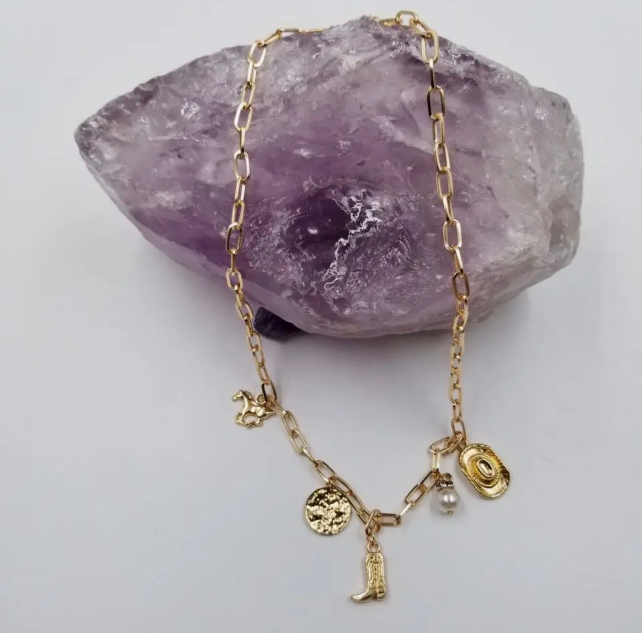 Western Cowgirl Charm Necklace - Gold
