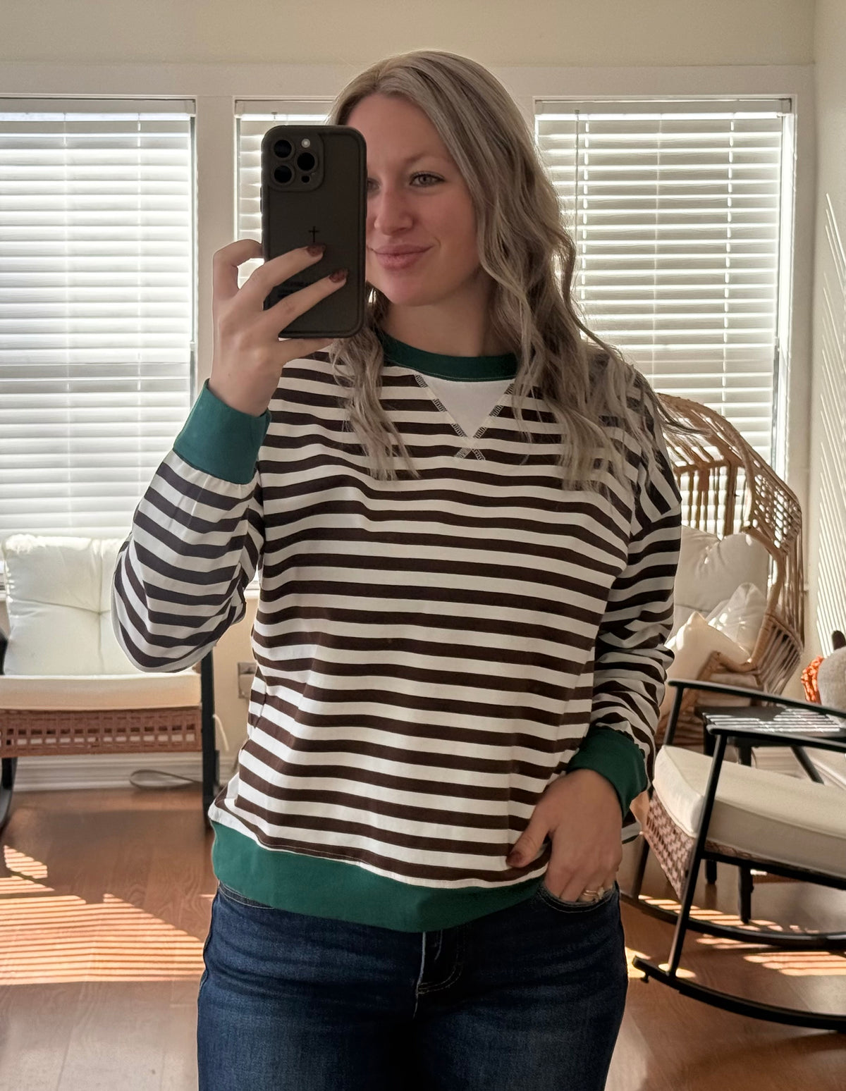 Striped Long Sleeve Pullover - Brown + Green