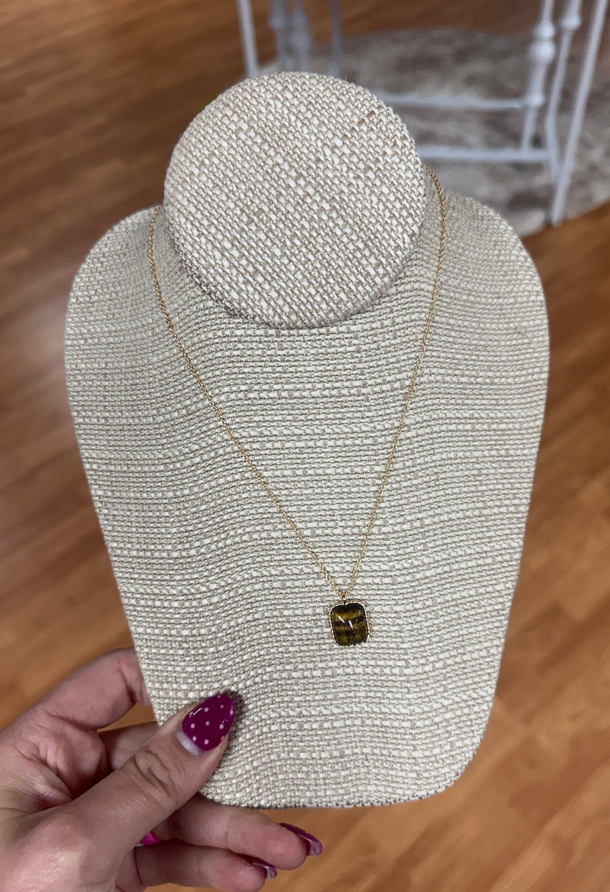 Square Semi Precious Stone Necklace - Brown
