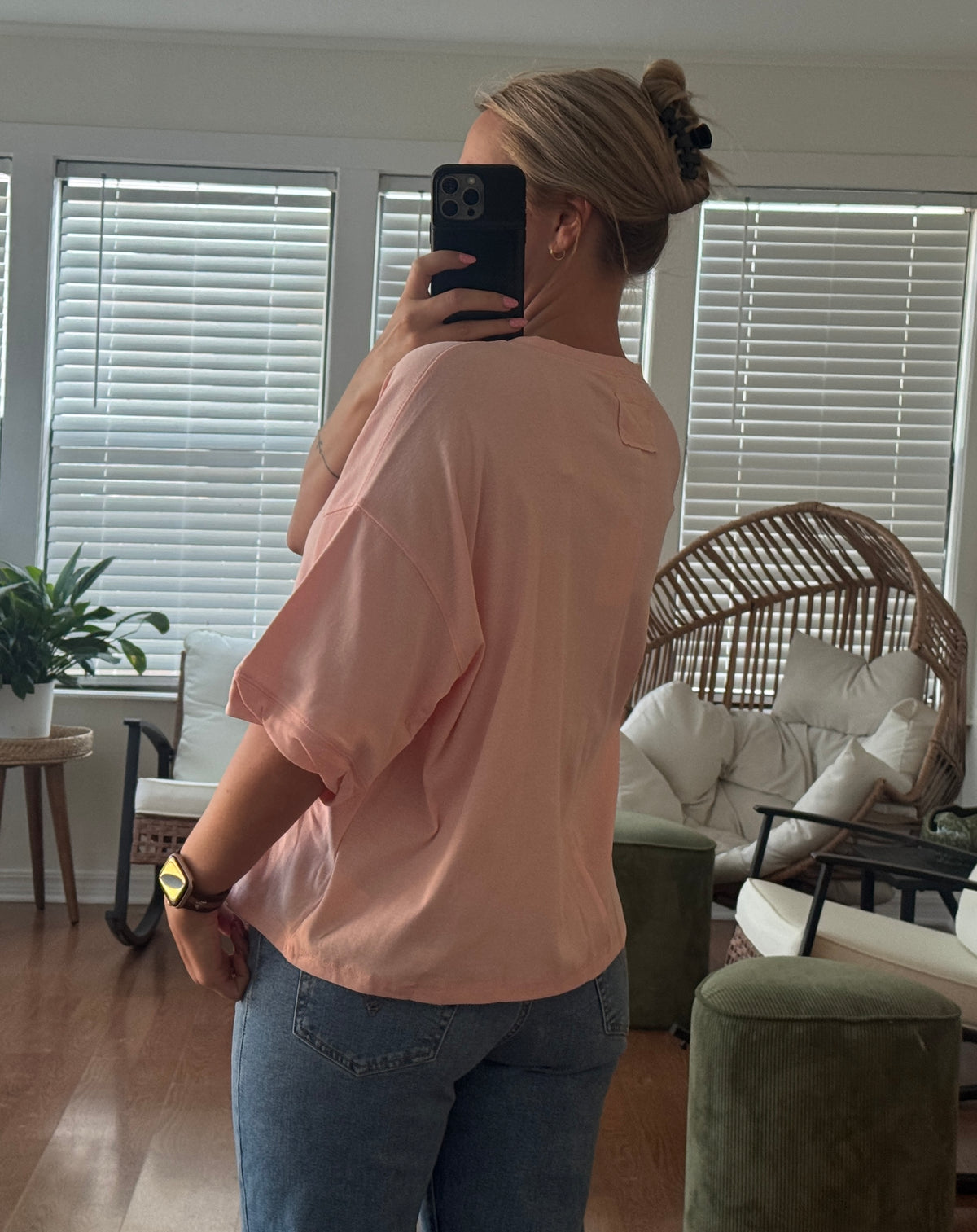 Oversized Button Front Knit Top - Pink