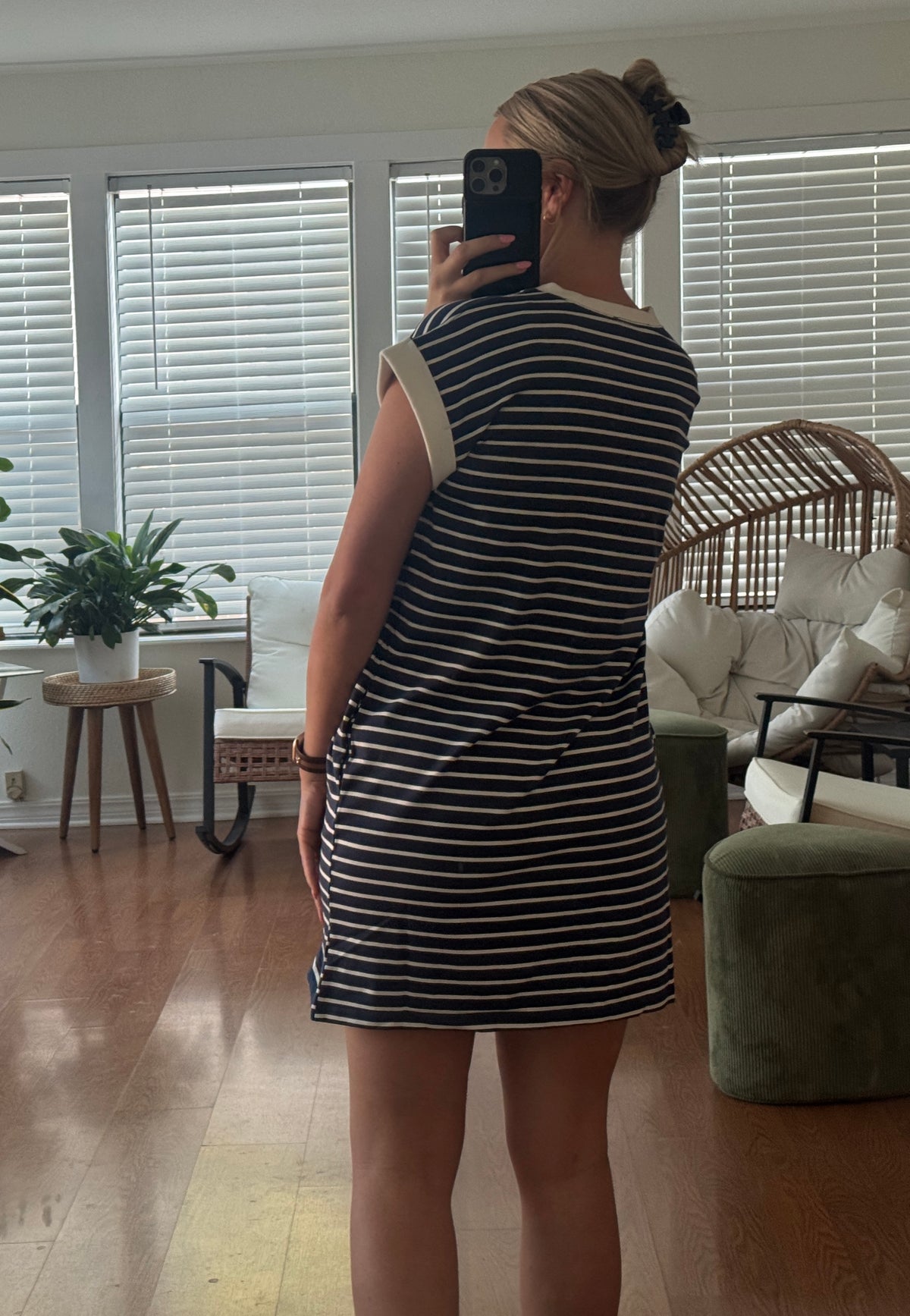Striped Short Sleeve T-shirt Dress - Navy
