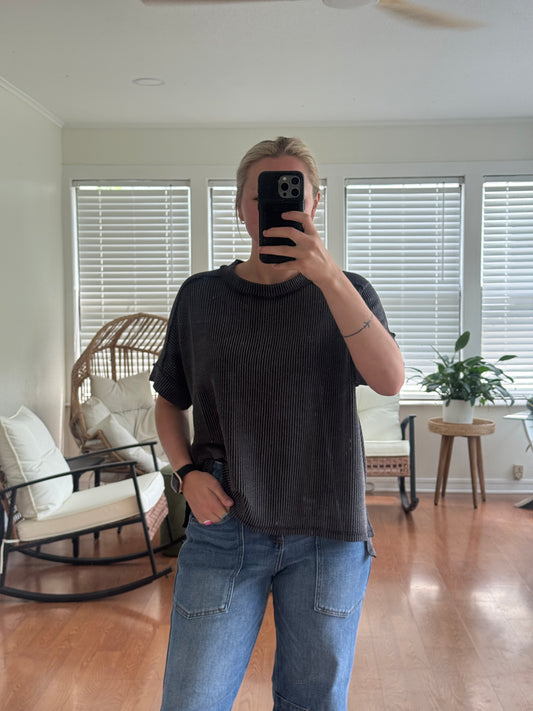 Ribbed Short Sleeve Tee - Black