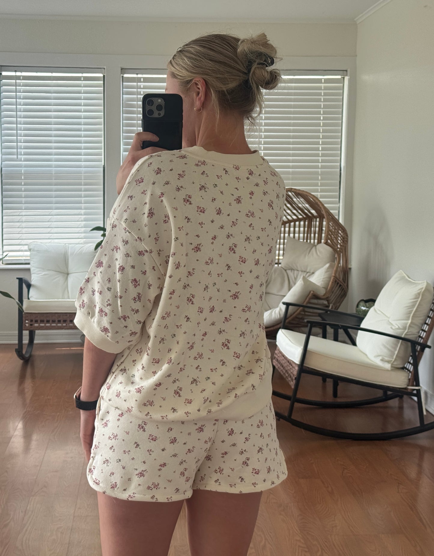 Floral Short Sleeve Knit Top - Ivory