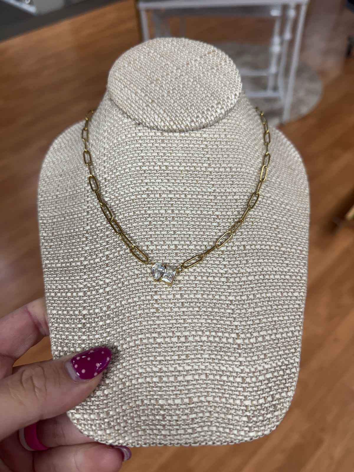 18k Stainless Steel Rhinestone Necklace - Gold