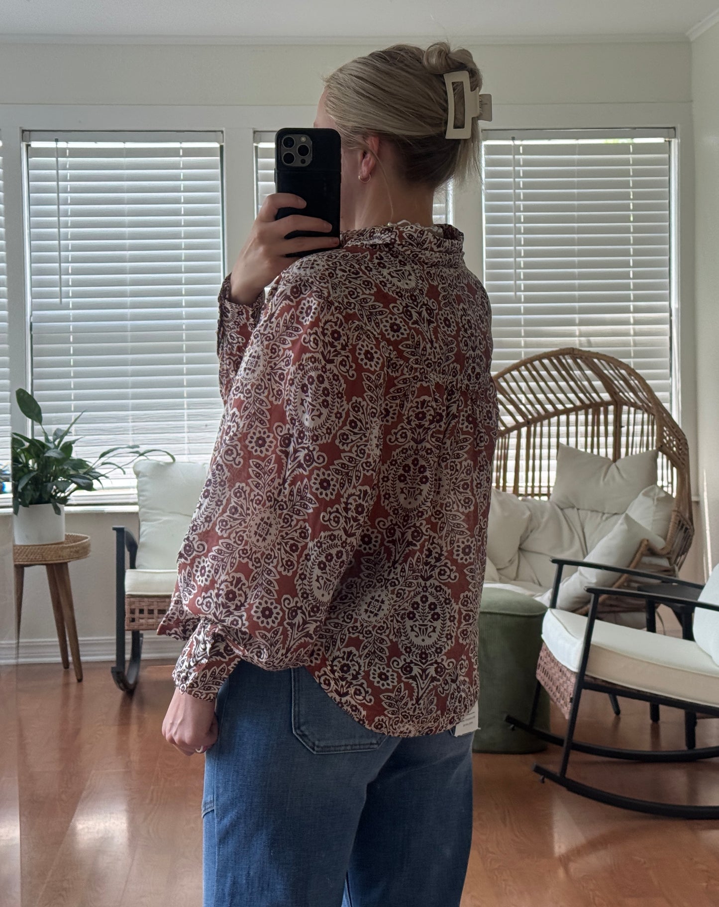 Bohemian Sheer Button Down Blouse - Brown