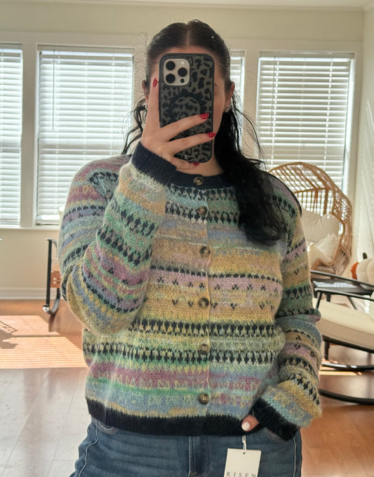 Fair Isle Button Front Cardigan - Navy Multi