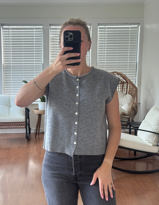 Sleeveless Button Front Cardigan - Dark Gray