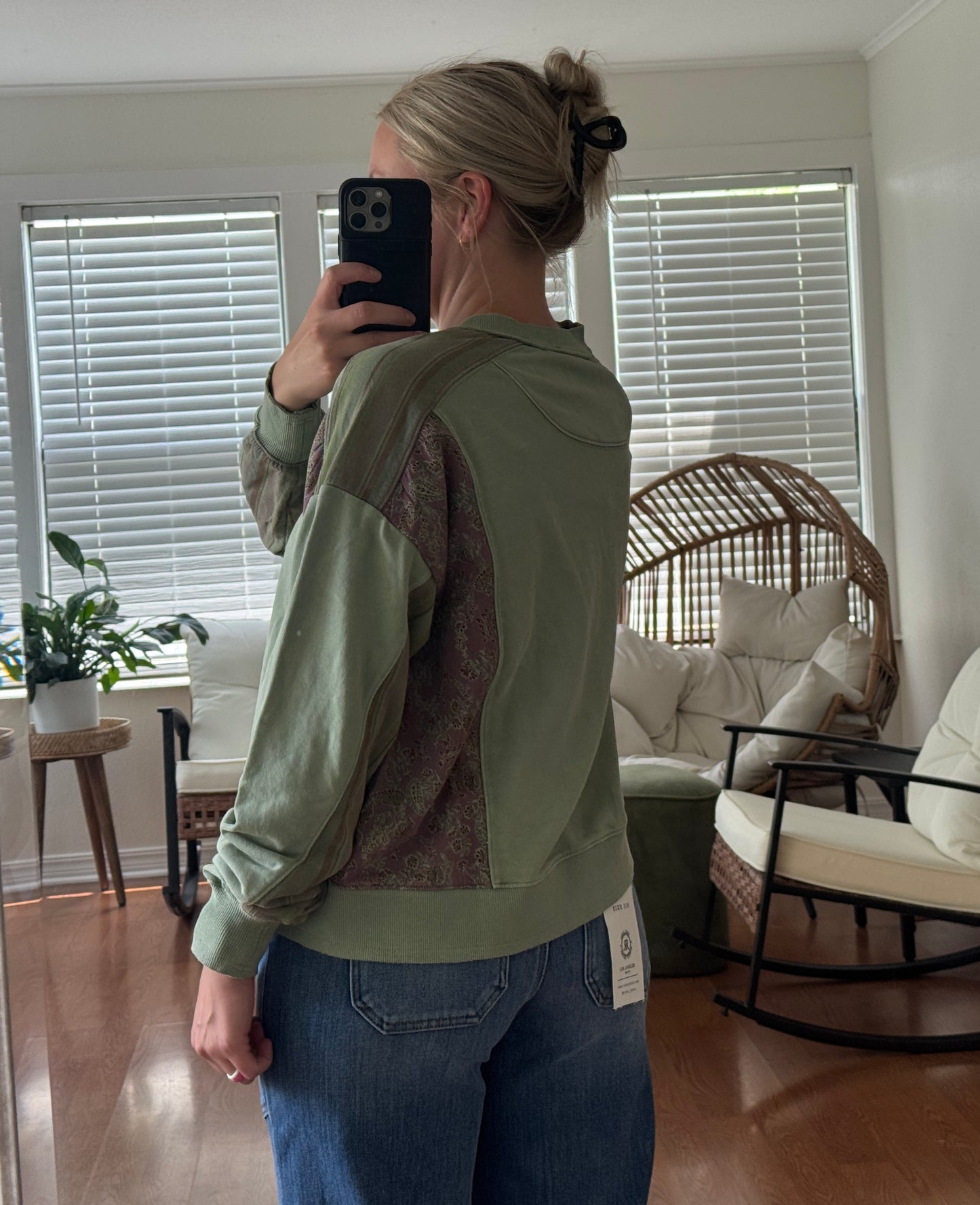 Patchwork Print Mineral Wash Top - Green