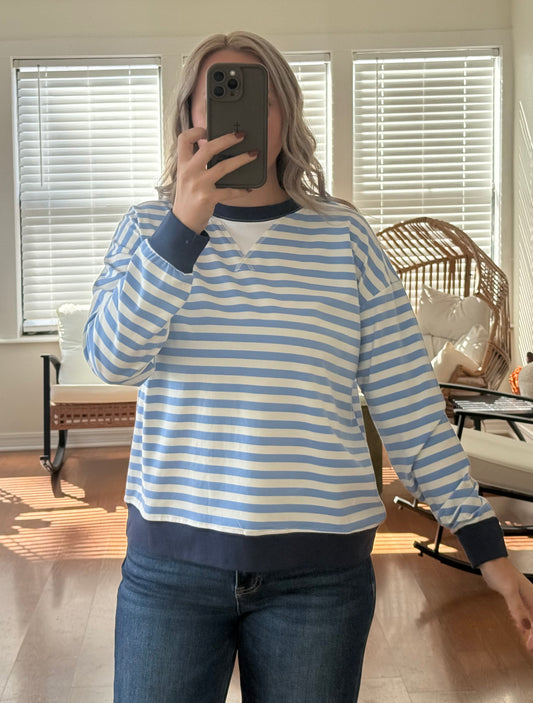 Striped Long Sleeve Pullover - Blue