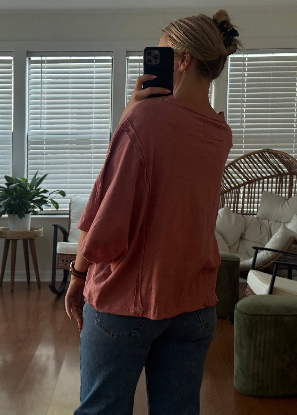 Raw Edge Oversized Tee - Mauve