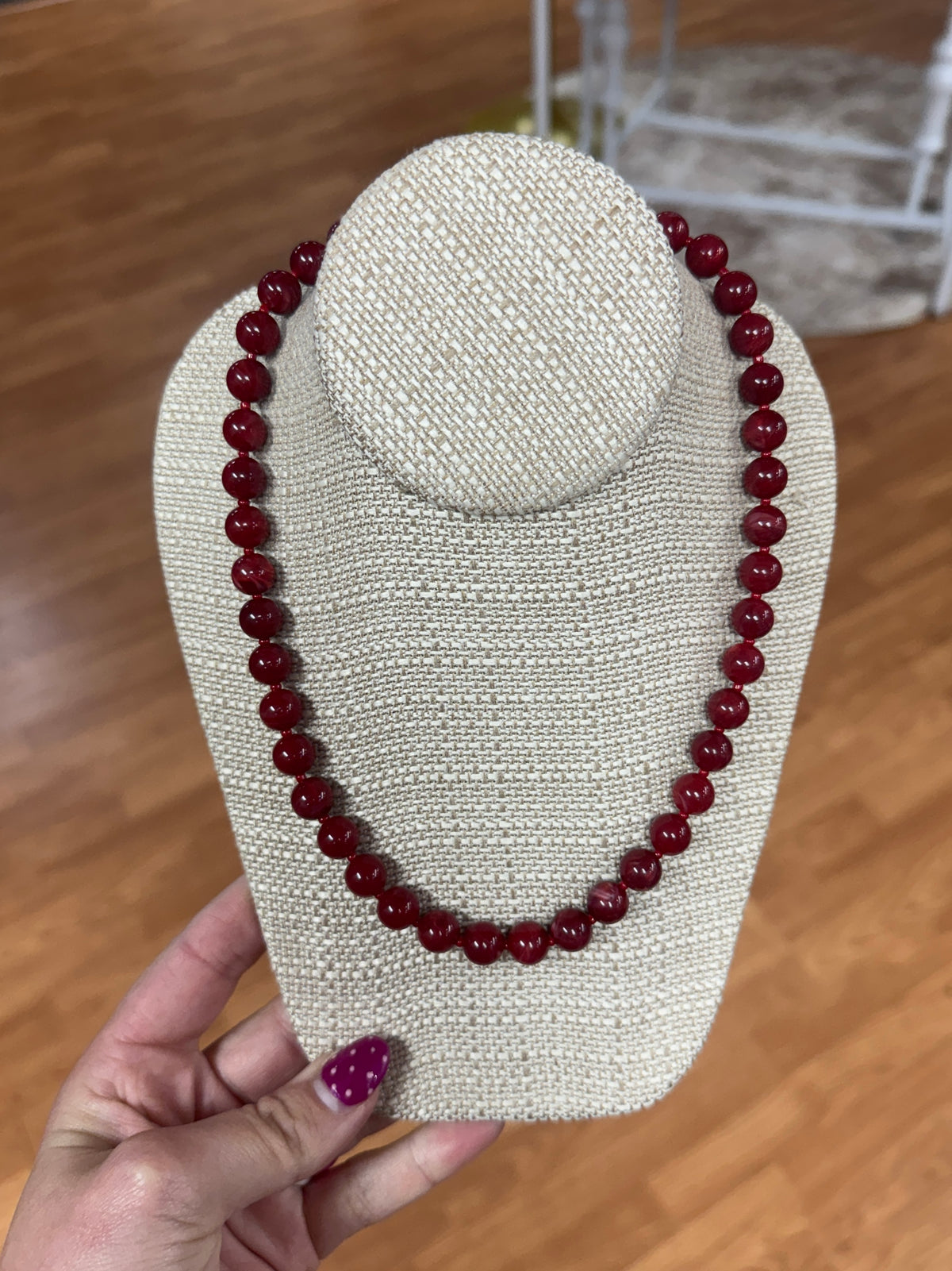 Marbled Bead Necklace - Burgundy