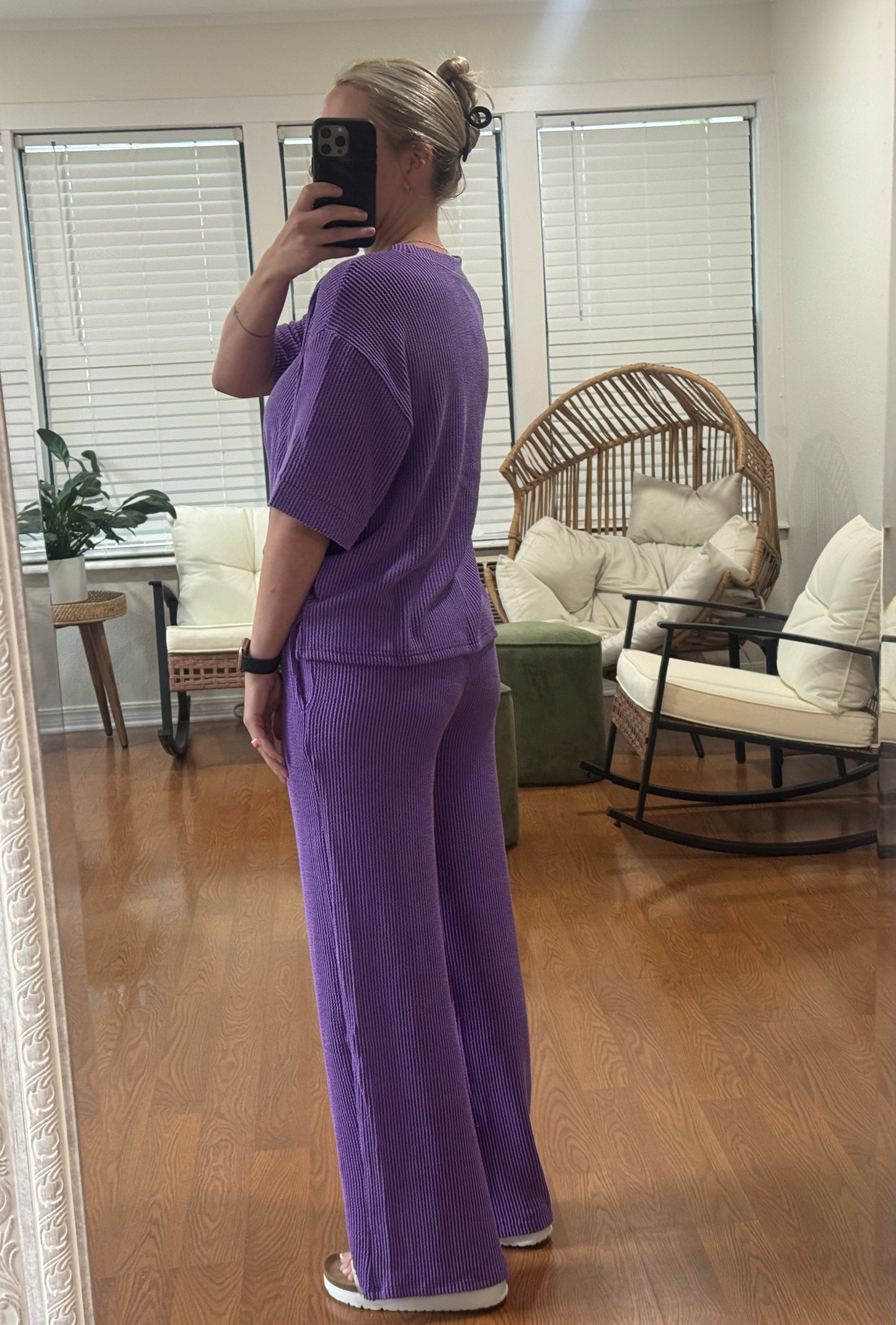 Ribbed Pants Matching Set - Purple