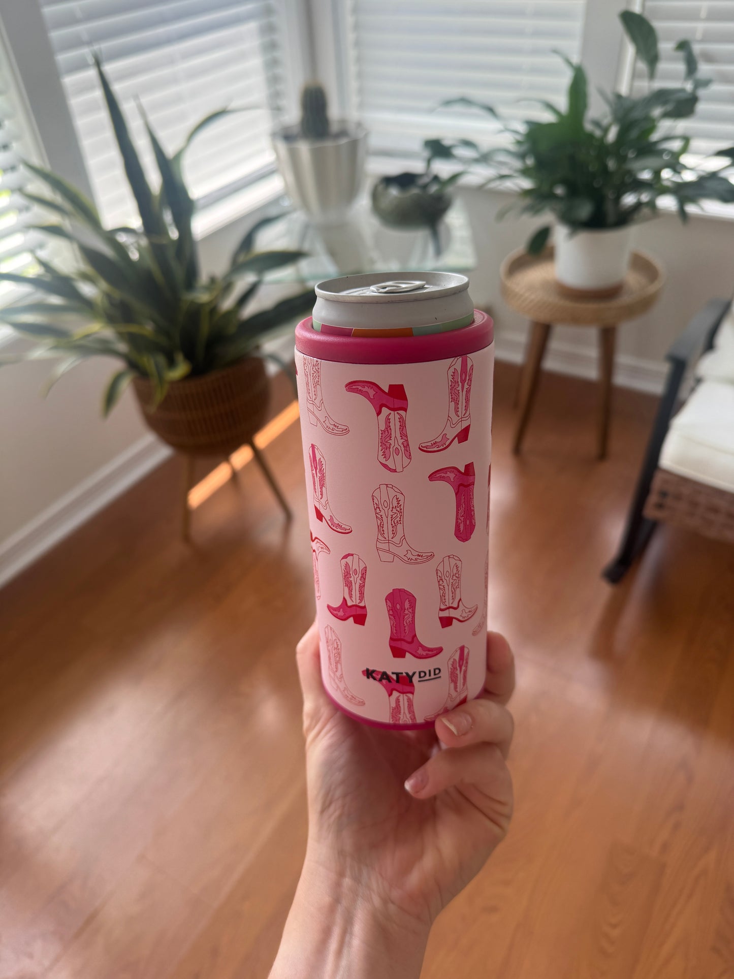 Pink Western Boots Slim Can Koozie