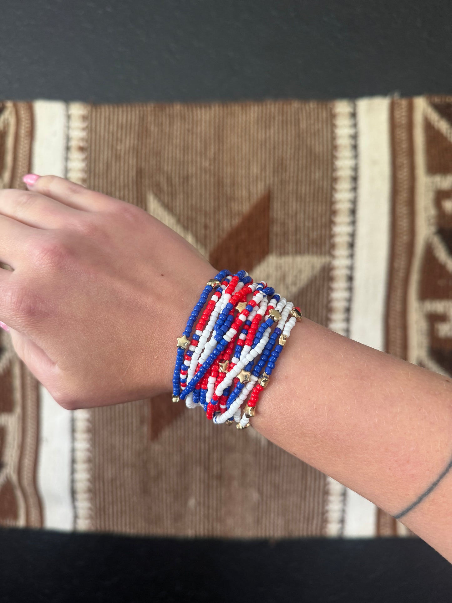 Patriotic Star Beaded Bracelets - Set of 14