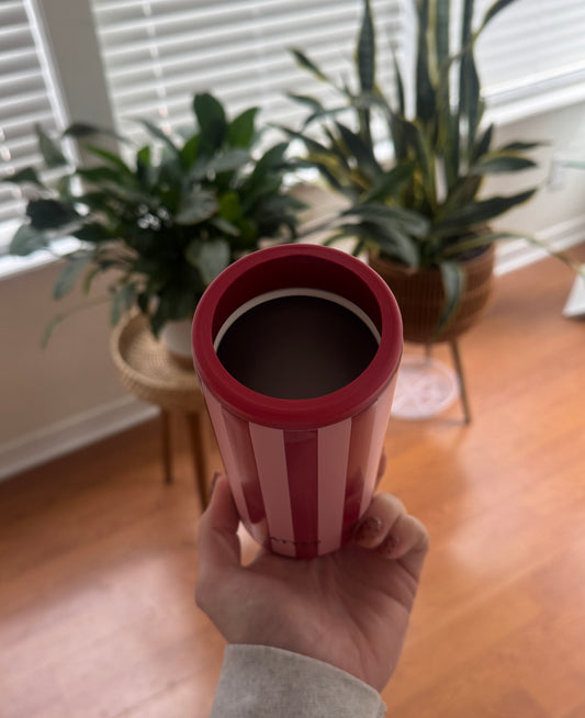 Pink + Wine Striped Slim Can Koozie