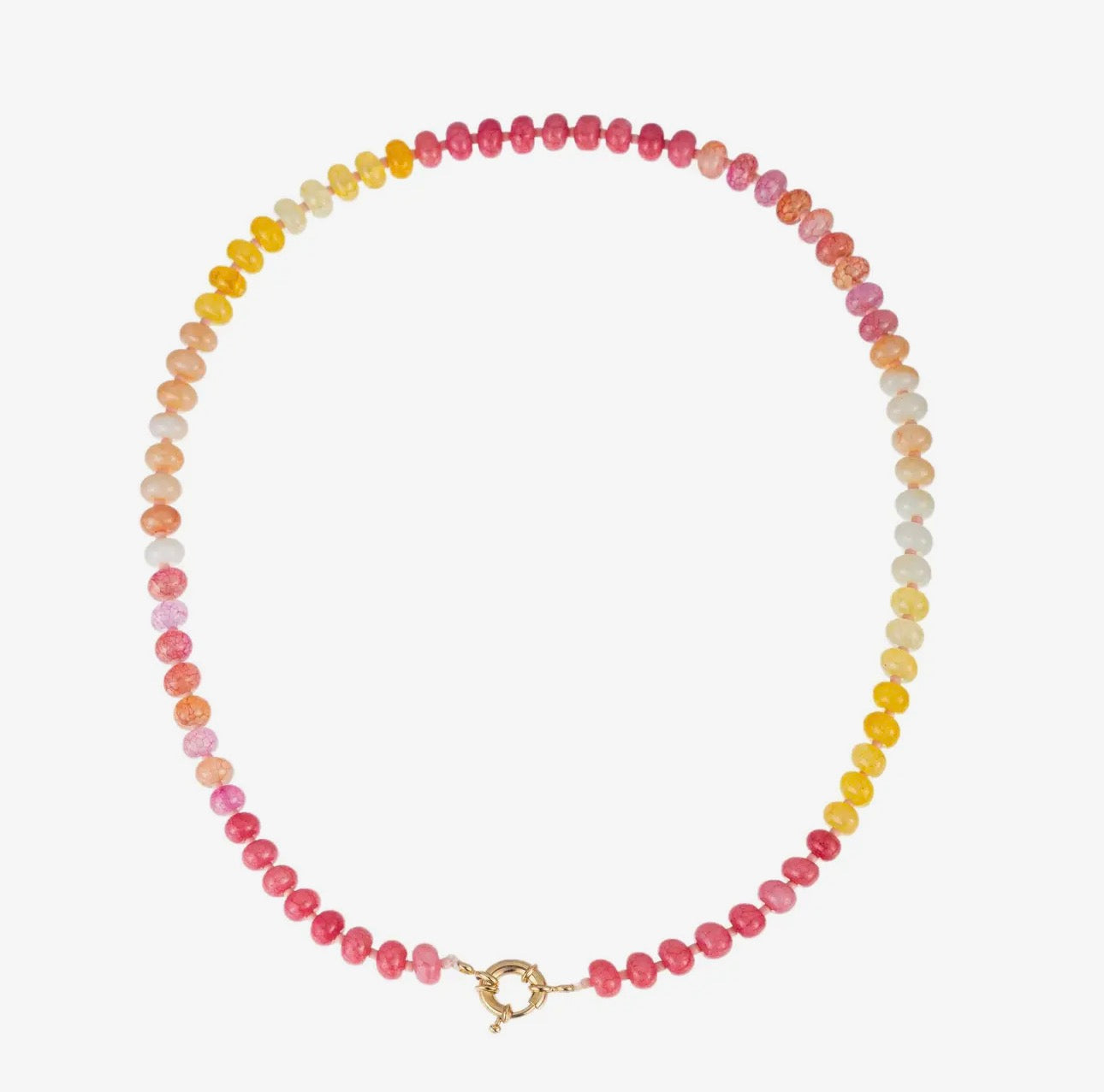 Natural Stone Glass Mixed Necklace - Gold + Pink