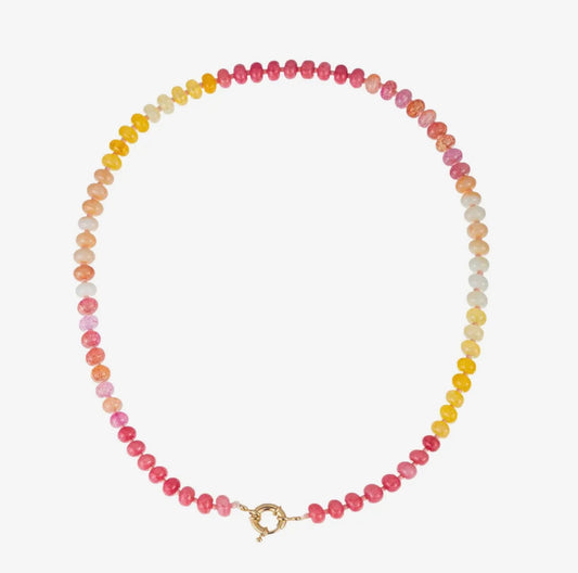 Natural Stone Glass Mixed Necklace - Gold + Pink
