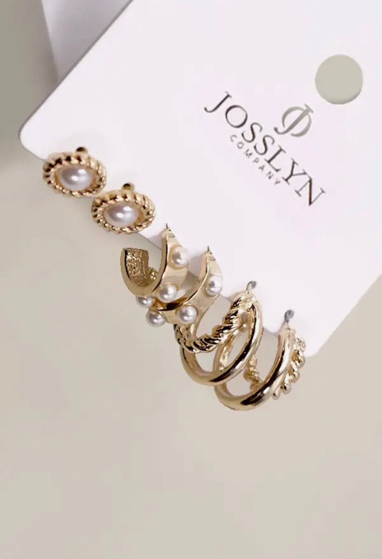 Pearl Hoop Stud Trio Earrings - Gold