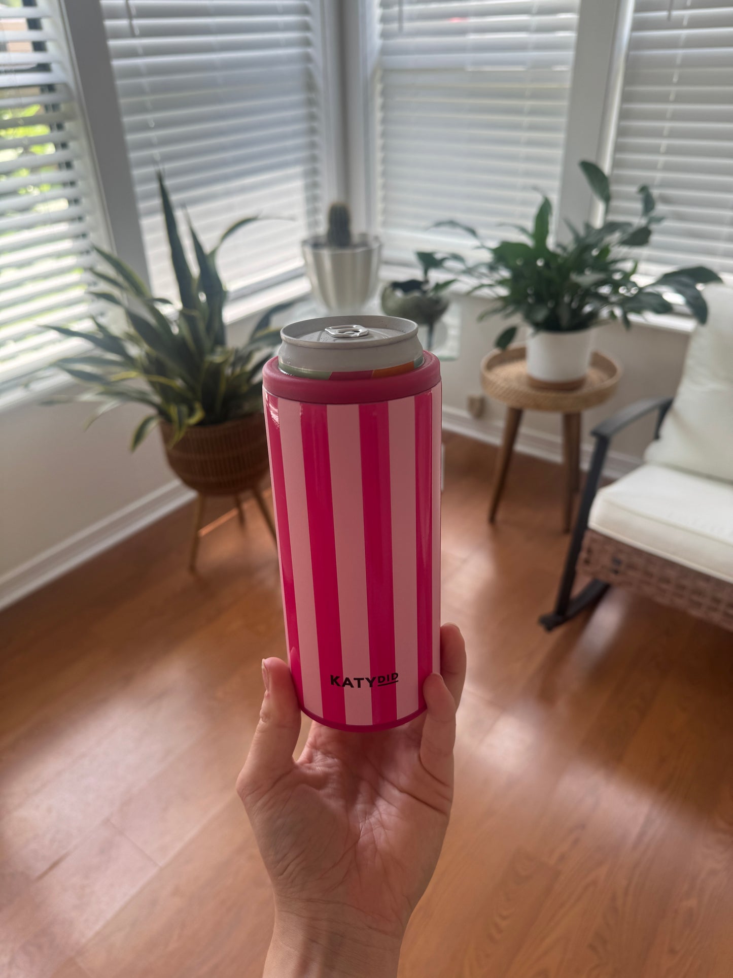 Pink Striped Slim Can Koozie