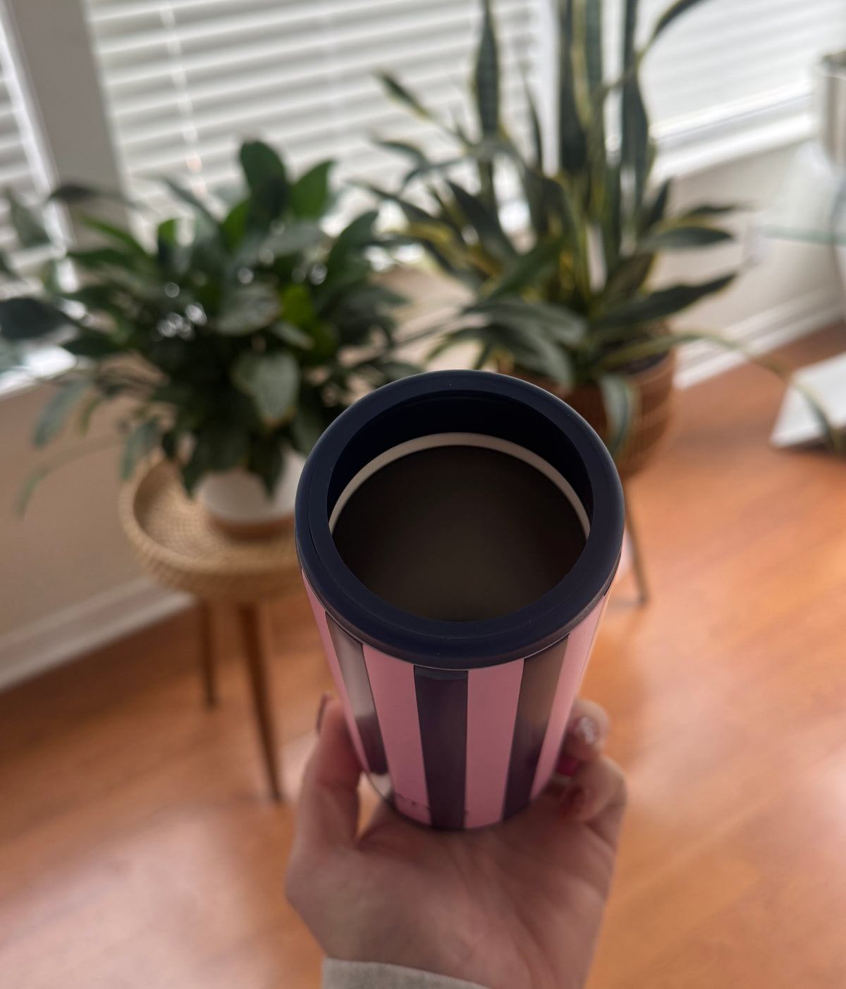 Navy + Pink Striped Slim Can Koozie