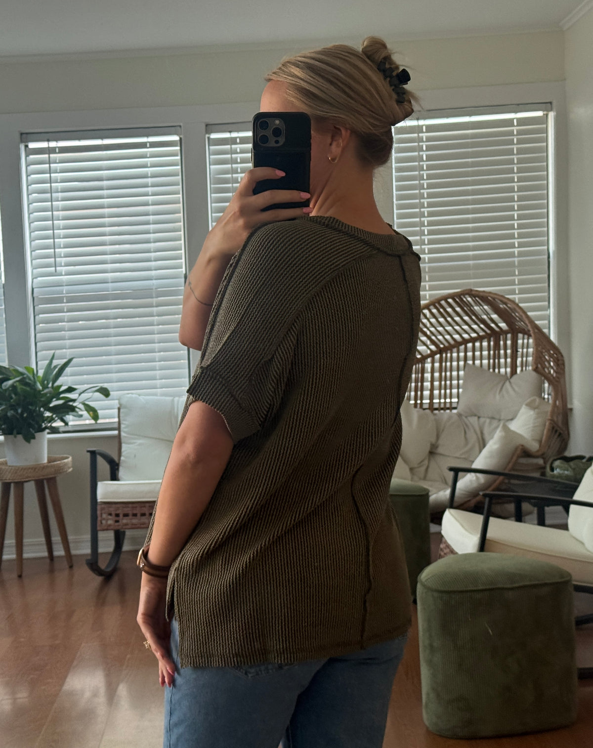 Ribbed Short Sleeve Tee - Olive Green