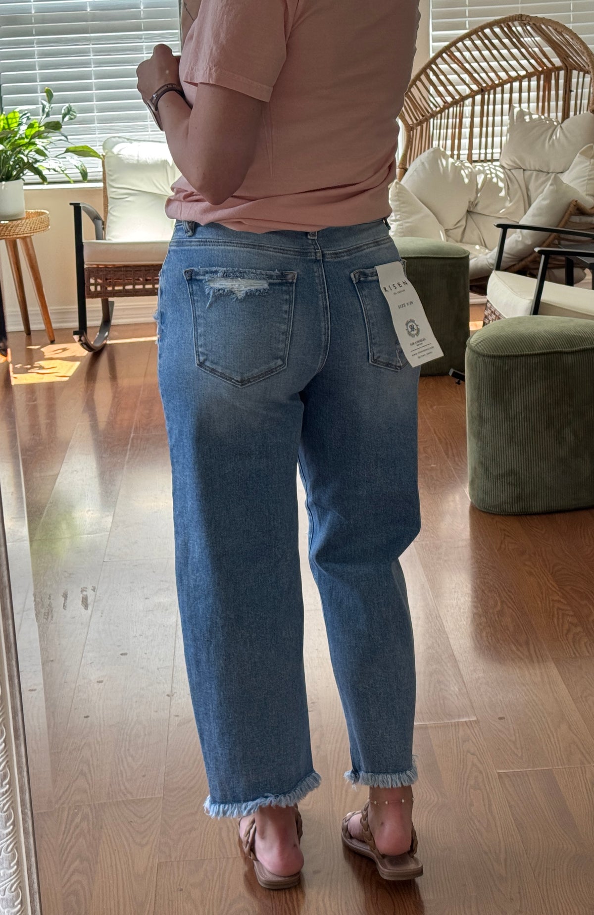High Rise Distressed Barrel Jeans - Light Wash