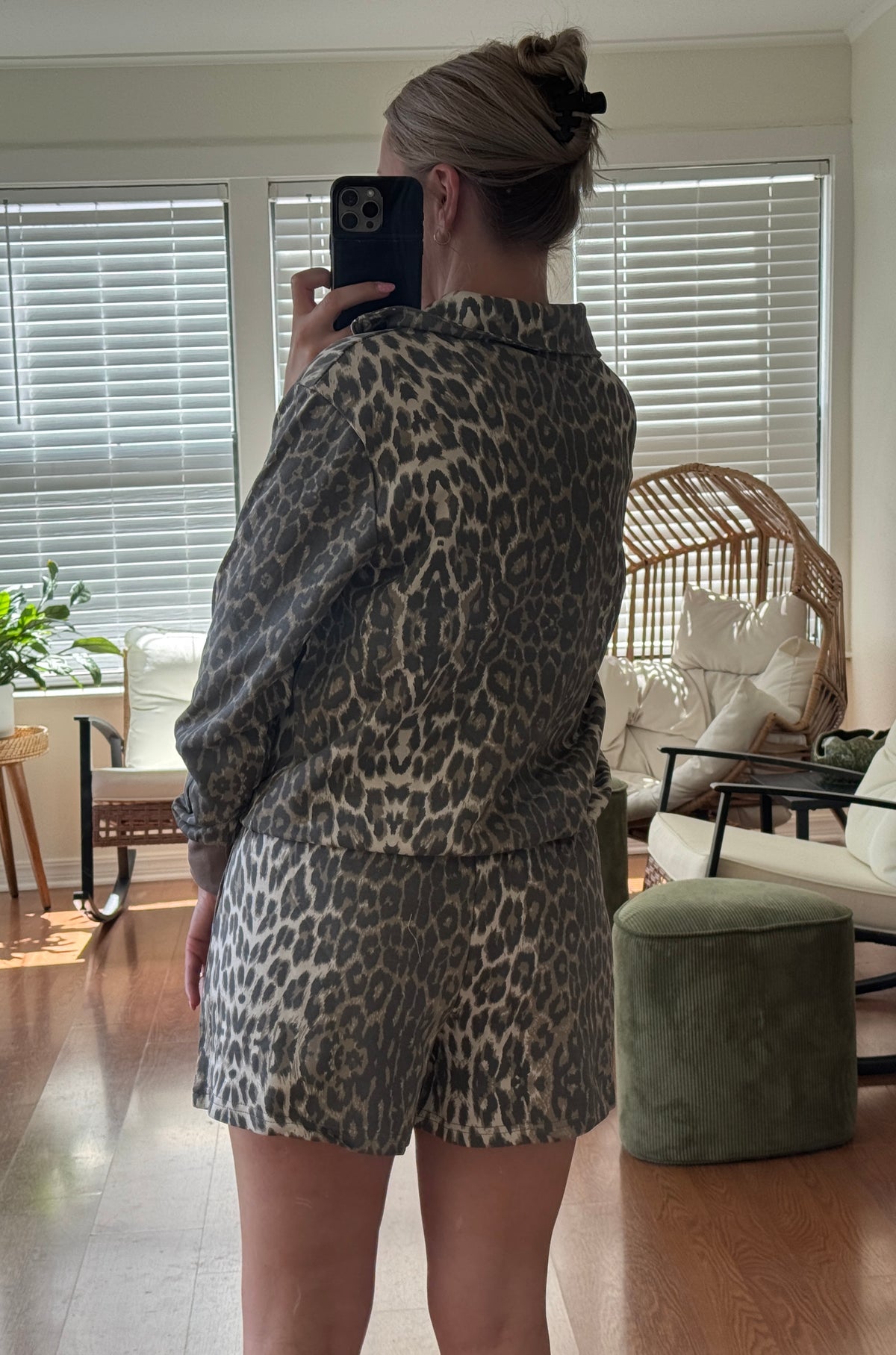Leopard 1/4 Zip & Shorts Matching Set - Taupe