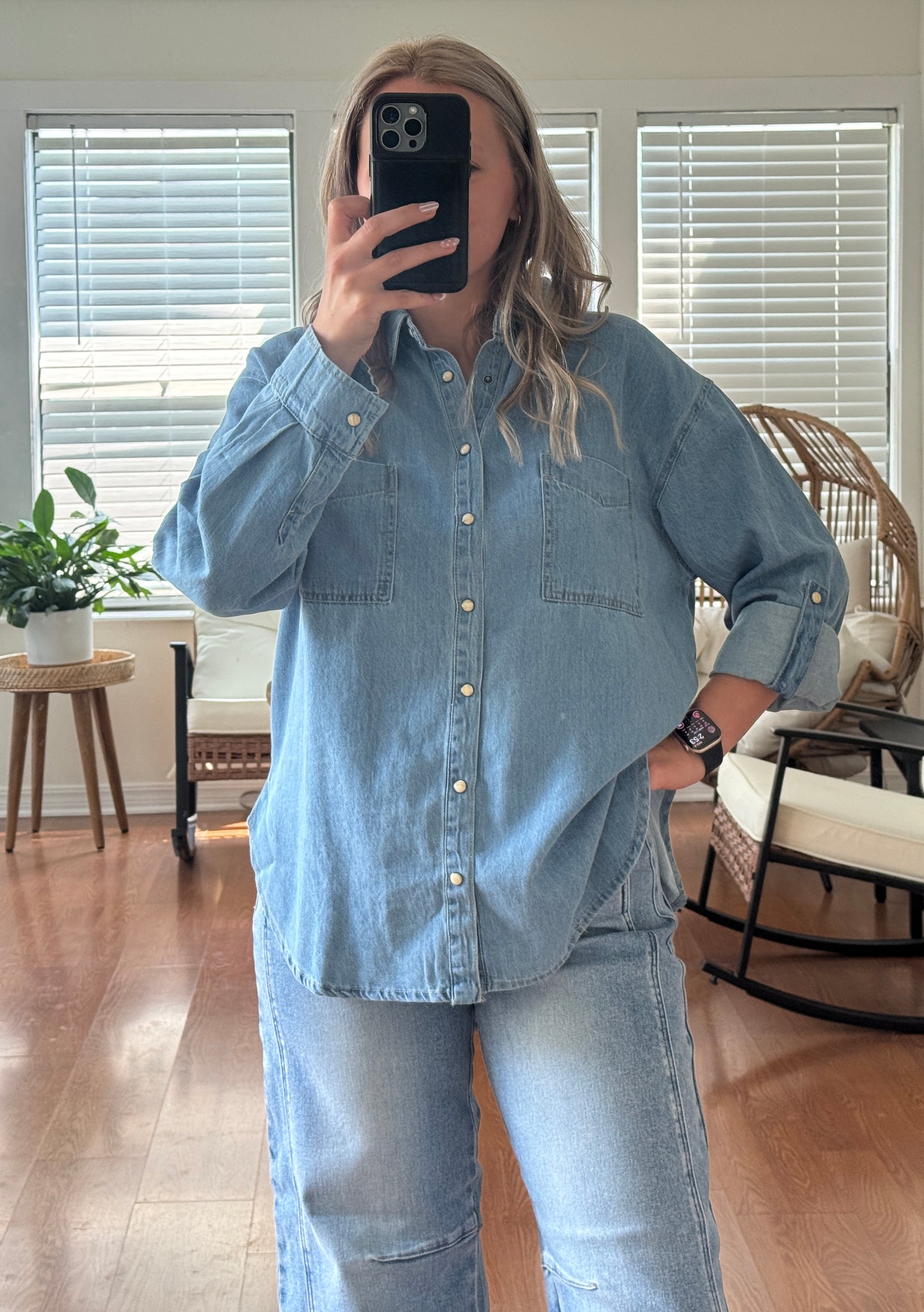 Button Down Pearl Snap Shirt - Denim