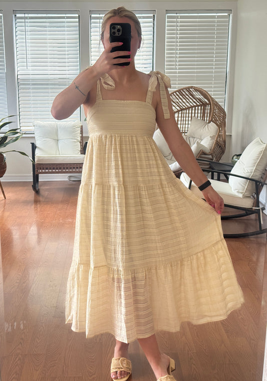 Solid Striped Maxi Dress - Cream