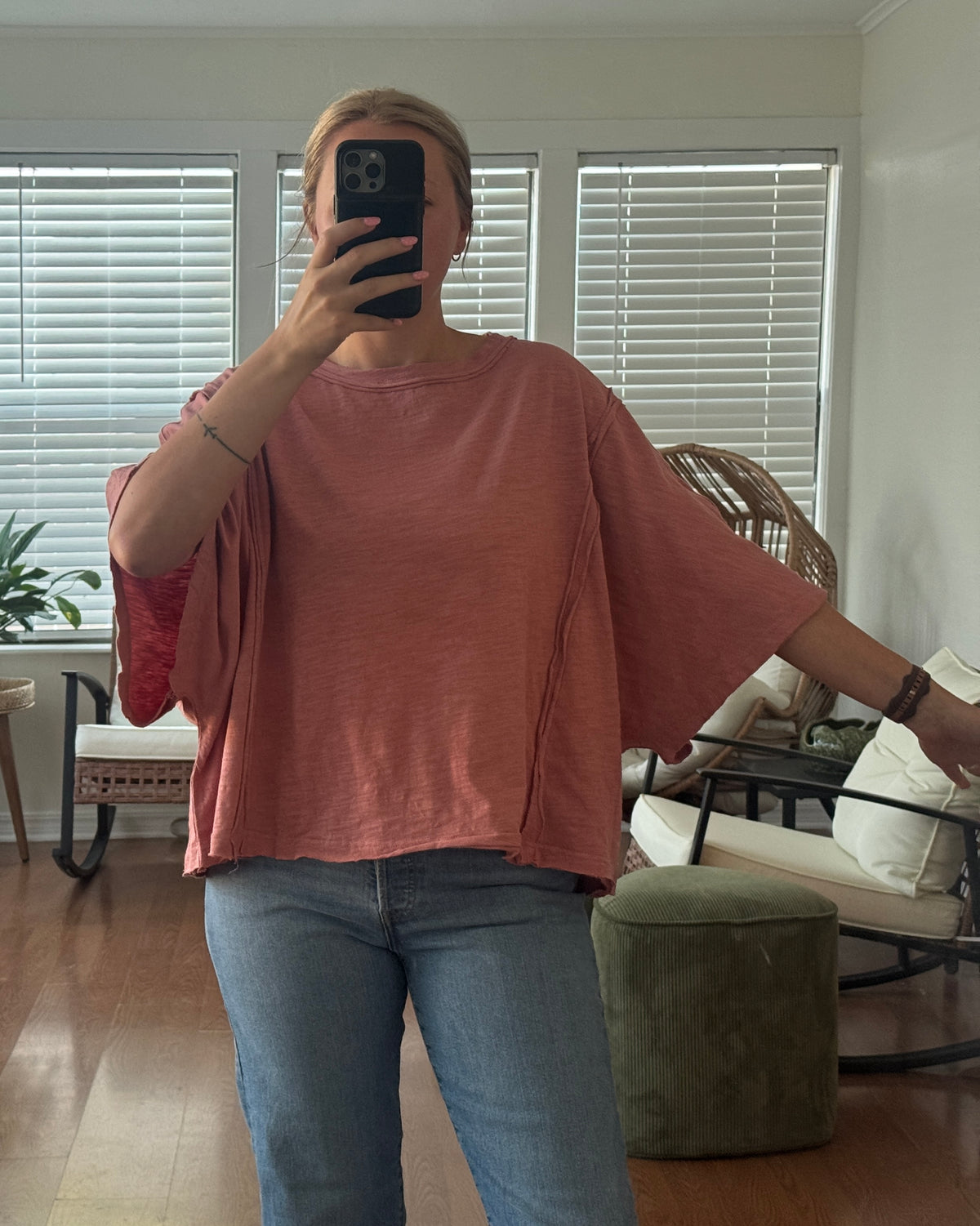Raw Edge Oversized Tee - Mauve
