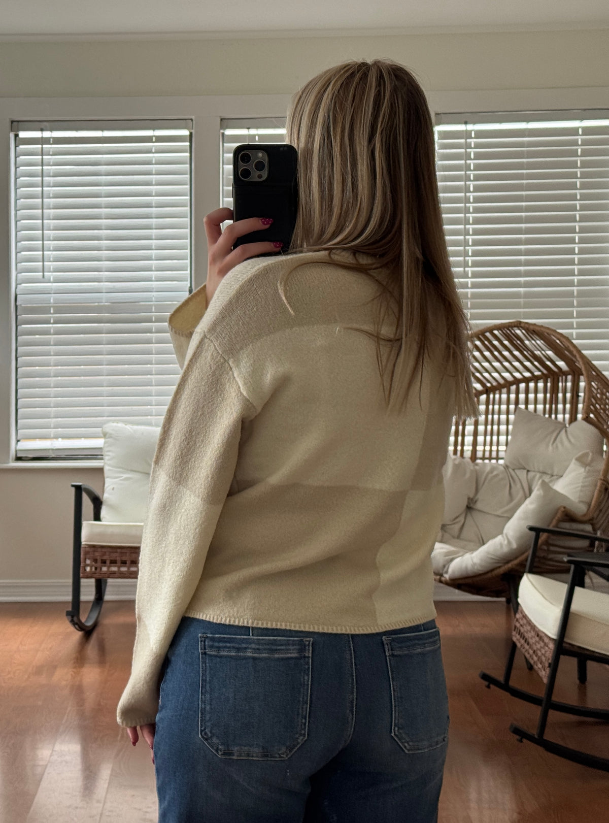Colorblock Knit Sweater - Beige + Cream