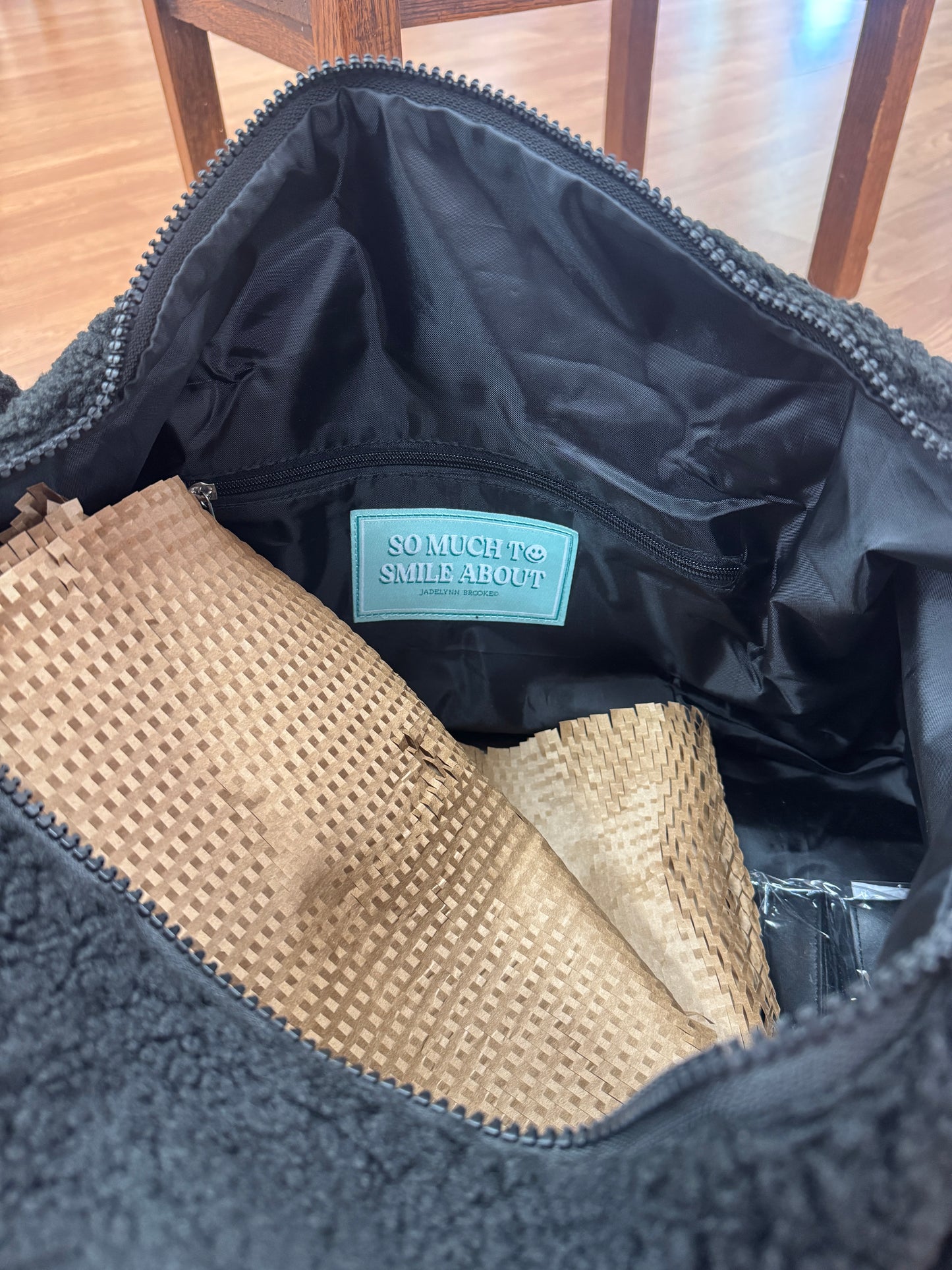Teddy Black Sherpa Duffle Bag - “OMW”