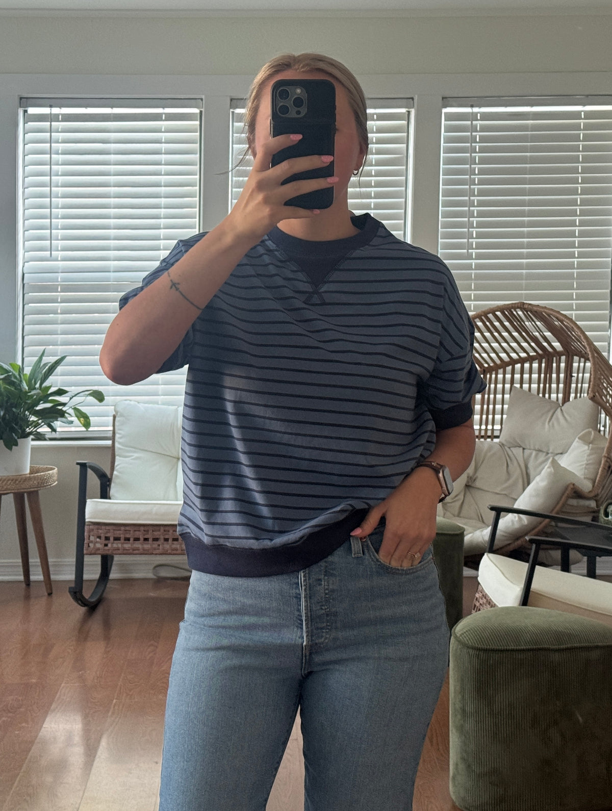 Striped Banded Short Sleeve - Blue