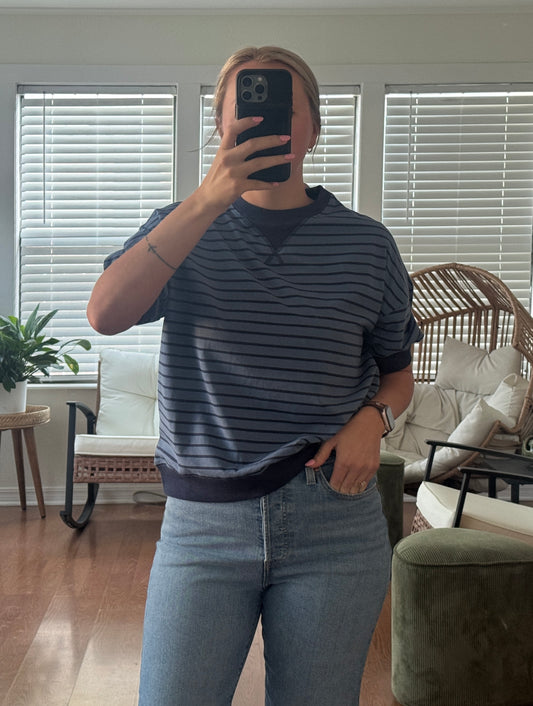Striped Banded Short Sleeve - Blue