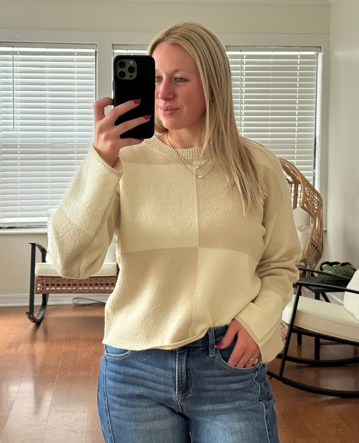 Colorblock Knit Sweater - Beige + Cream