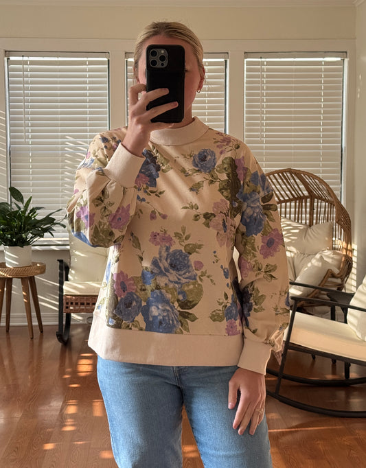 Floral Print Sweatshirt - Cream