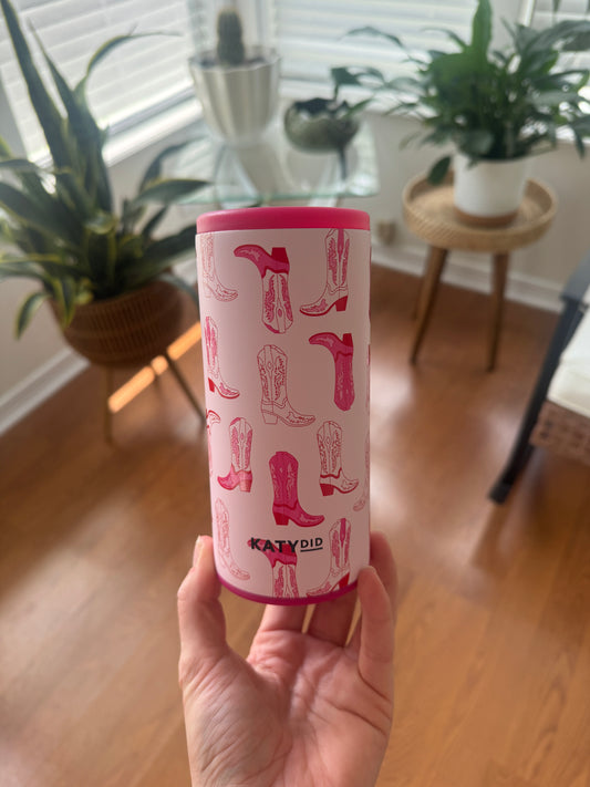 Pink Western Boots Slim Can Koozie