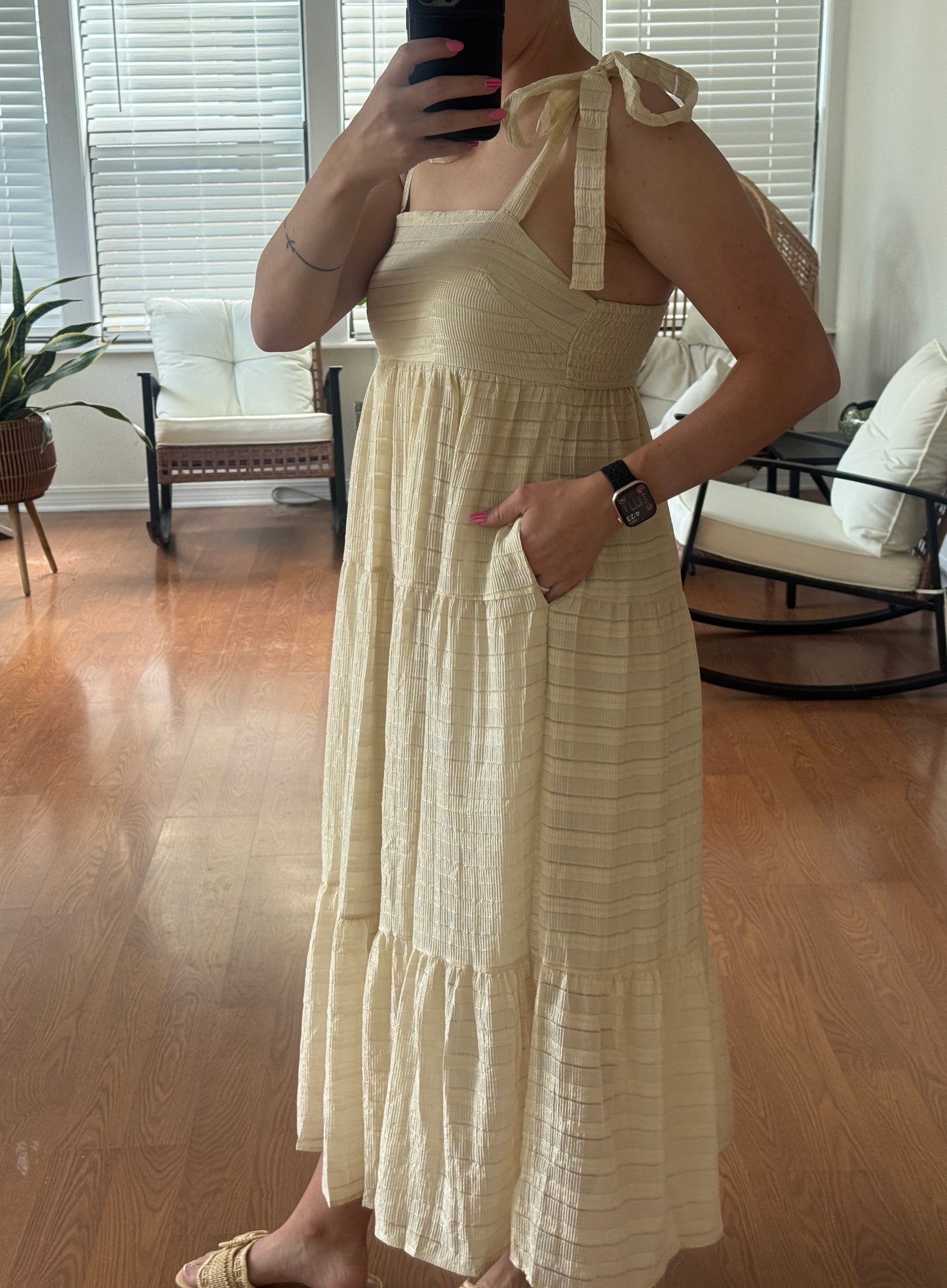Solid Striped Maxi Dress - Cream