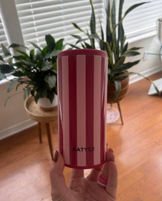 Pink + Wine Striped Slim Can Koozie