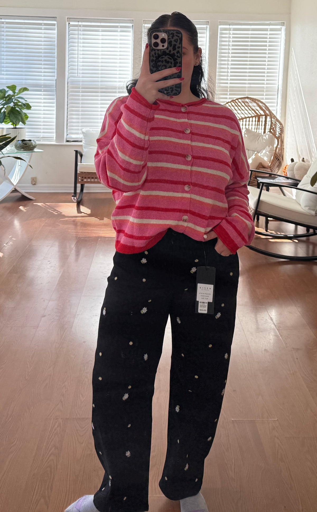 Slouchy Barrel Embroidered Jeans - Black