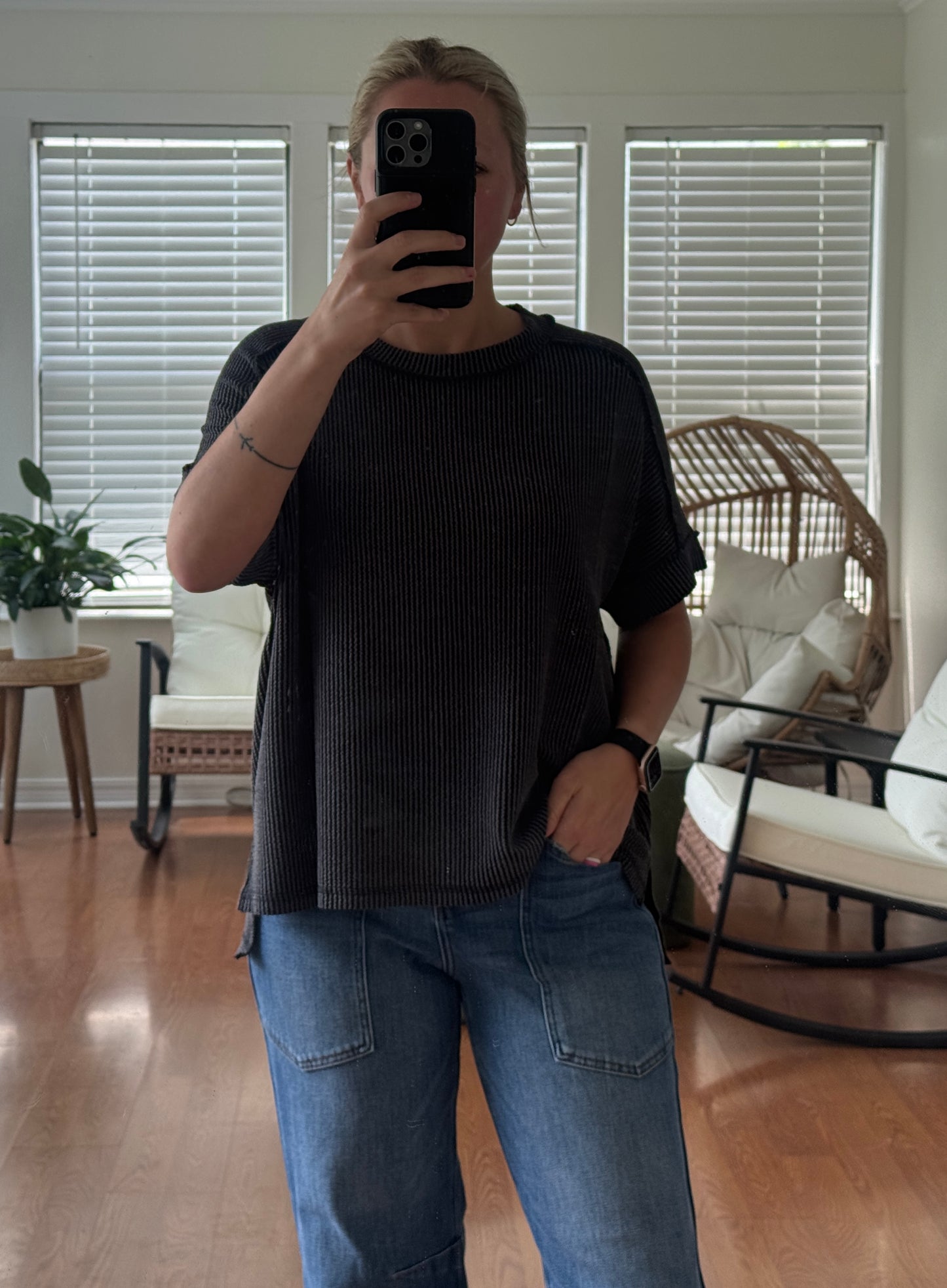 Ribbed Short Sleeve Tee - Black