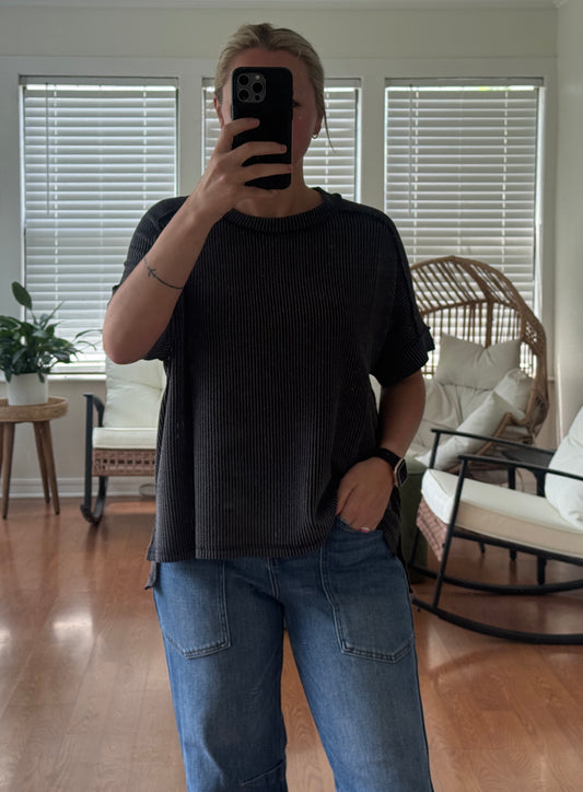Ribbed Short Sleeve Tee - Black