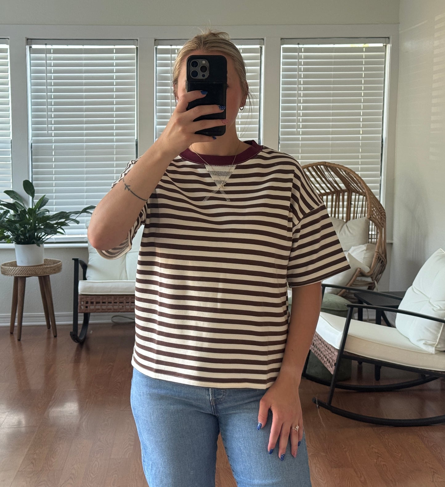 Striped Short Sleeve T-Shirt - Brown
