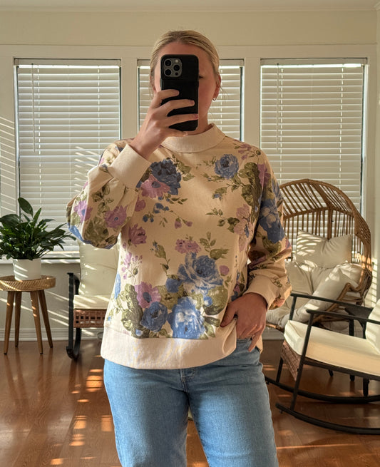 Floral Print Sweatshirt - Cream