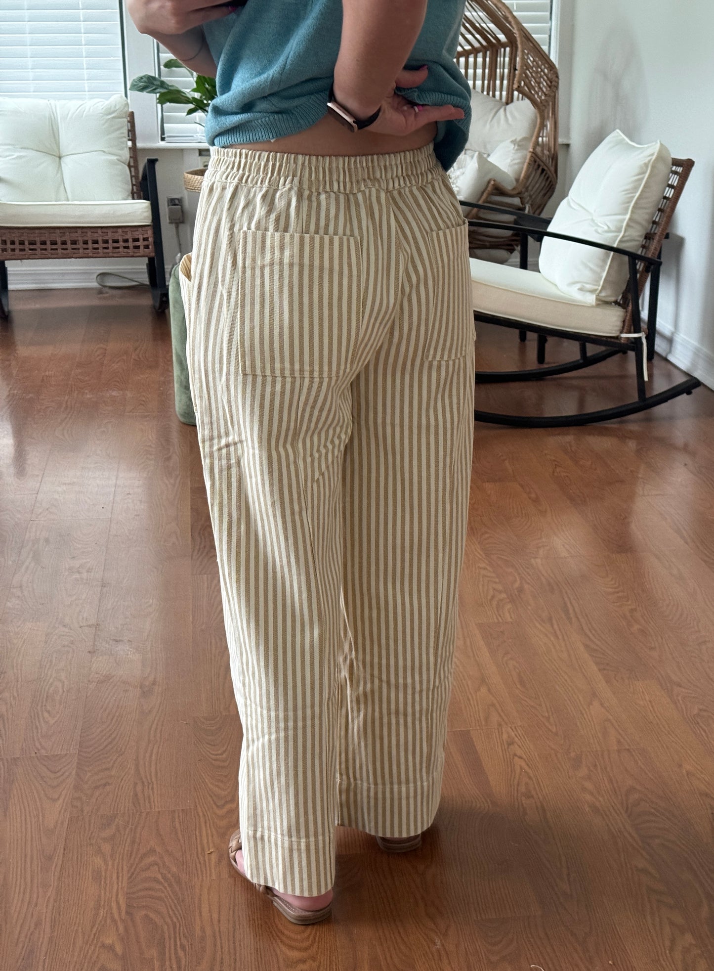 Striped Wide Leg Pants - Taupe + Natural