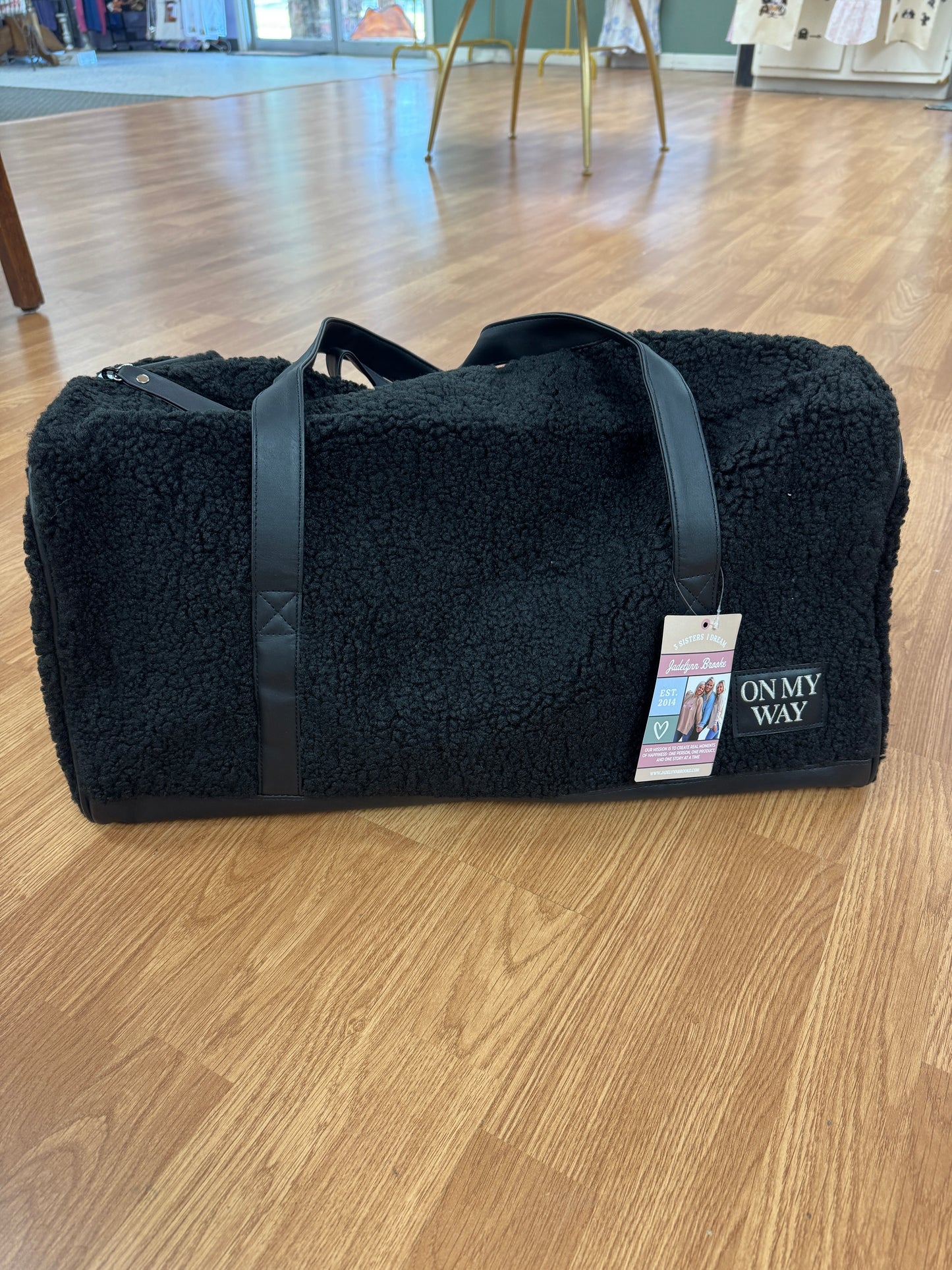 Teddy Black Sherpa Duffle Bag - “OMW”
